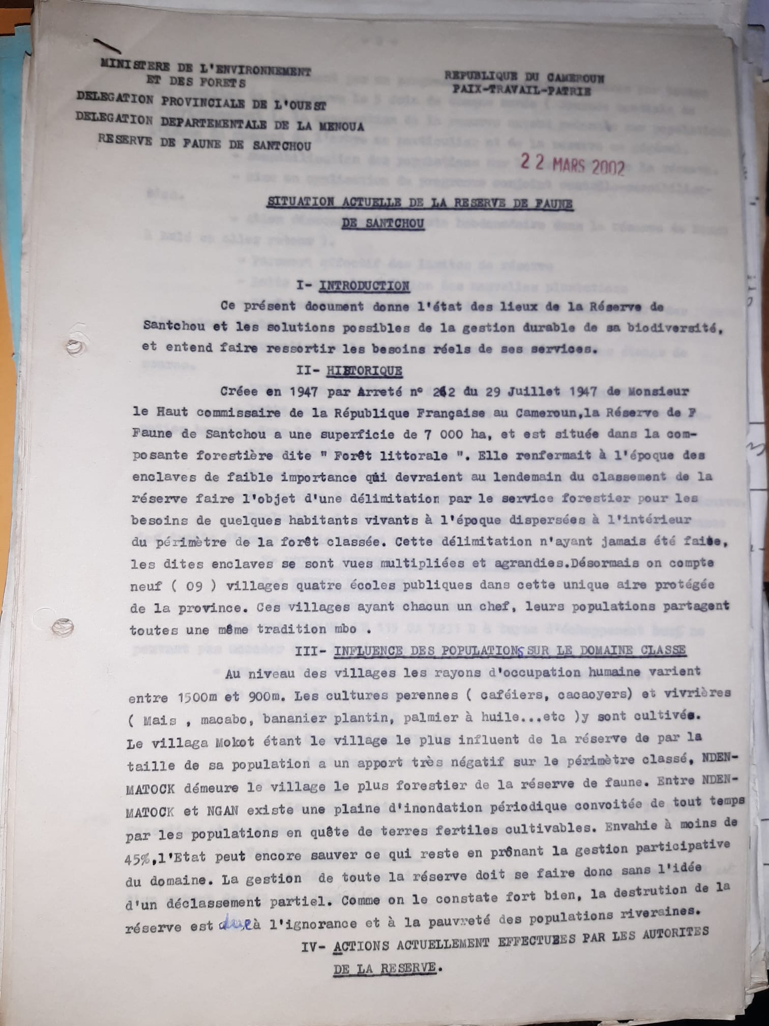Rapport de situation de la réserve (2002)
