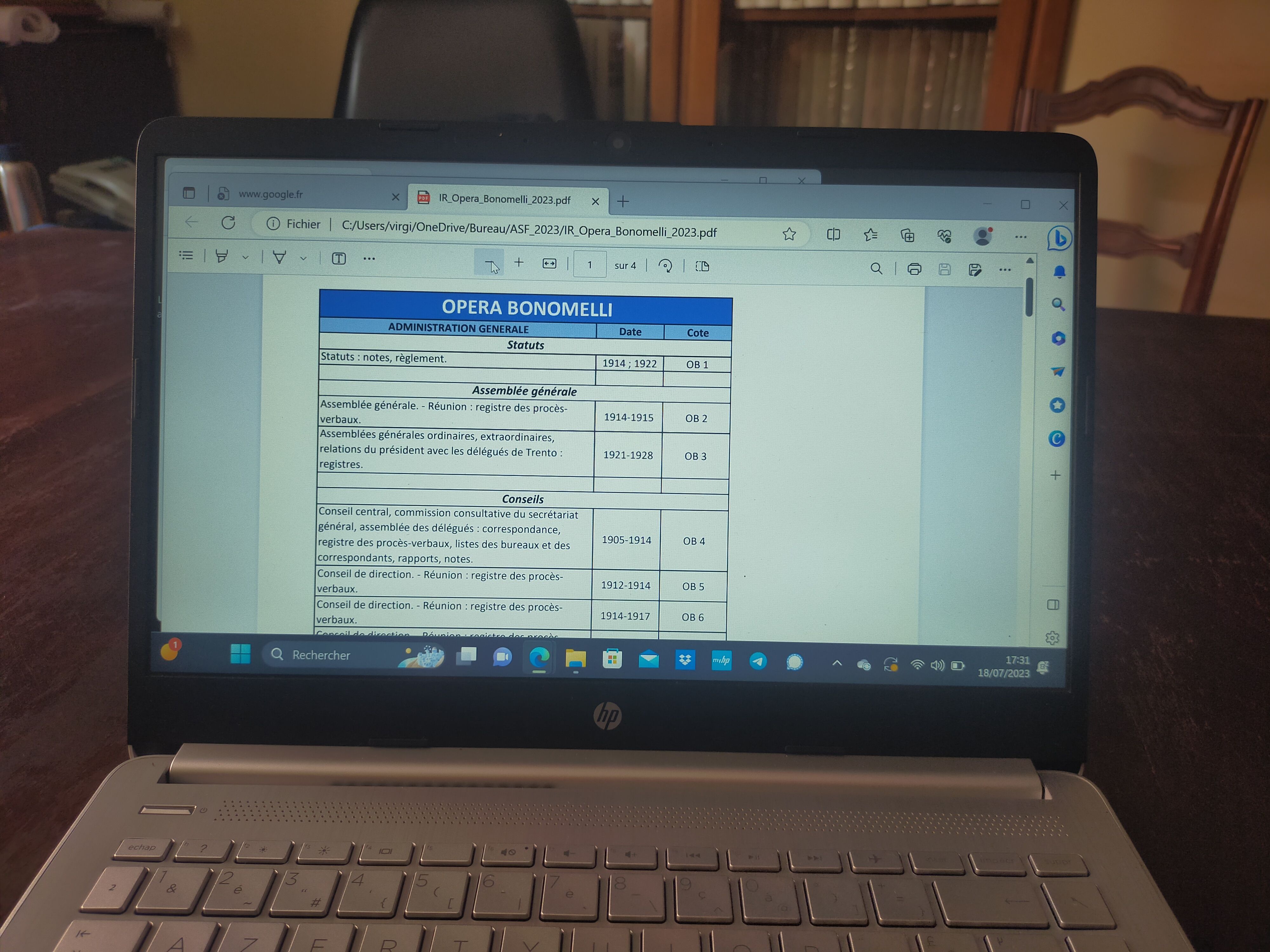 Aperçu de notre instrument de recherche exporté en PDF