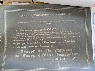 Brevet d'imprimeur KOUVOUANA Marcelin